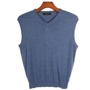 Brunella Gori Mens Extra Fine Merino Wool V Neck Navy Sweater Vest XL Italy Made